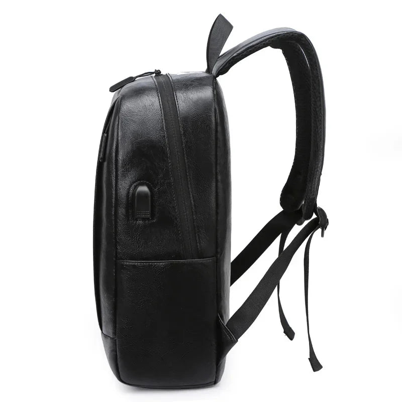 Business USB Charging Men's Sports Man School PU Leather Laptop Bag Teenager Waterproof Casual Travel Backpack