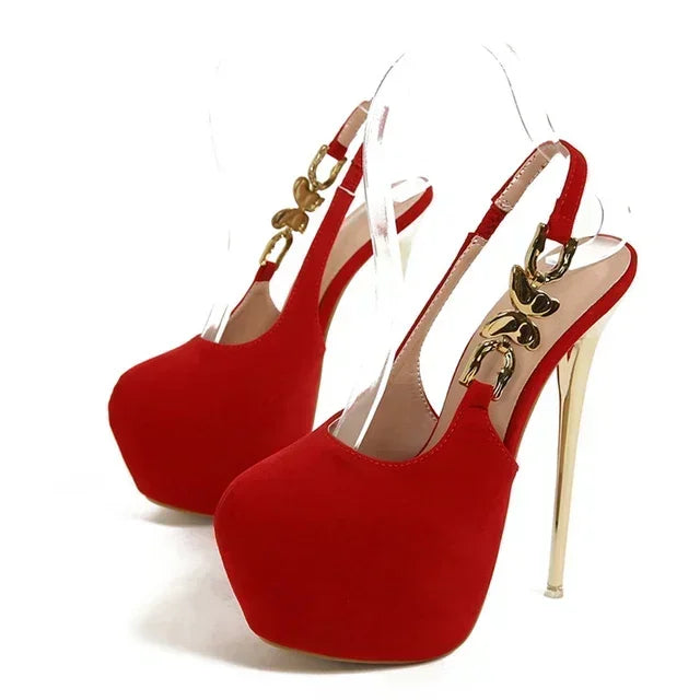 Butterfly High Chain Shoe Liyke Pumps Elegant Extreme Wedding Banquet Women 42 Fashion Heels Platform Metal Size Prom Back Strap
