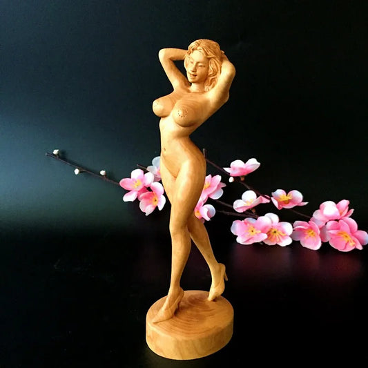 CC010- 18X6X5 CM Beauty Girl Boxwood Sculpture Geisha Lady Statue Lucky Feng Shui Home Decor