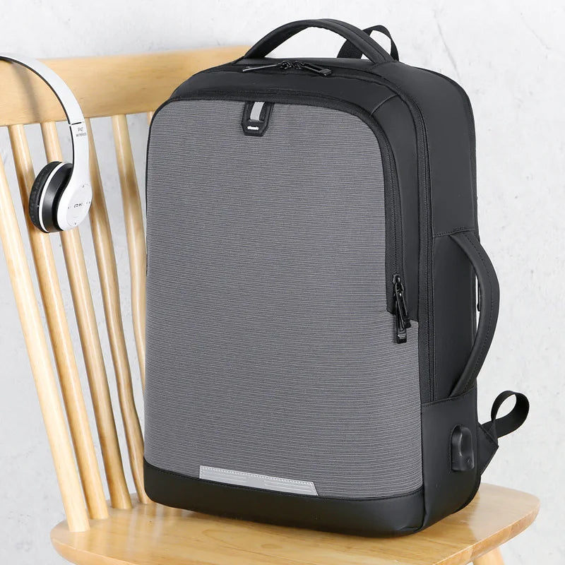 CFUN YA Luxury Grey Black Scalable Business Backpack 15.6 Inch Computer Back Pack Men Unisex Travel Handbag USB School Bags Sac