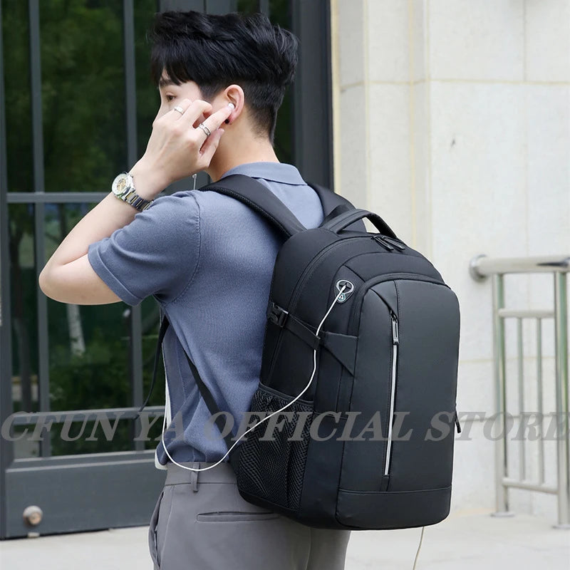 CFUN YA Men's Waterproof Black Backpack Casual Business Student Computer Backpacks 15.6 Laptop Bag Anti theft Travel Bagpack