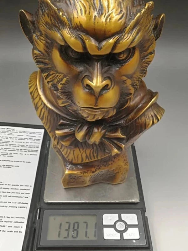 CHINESE BRASS HAND-CARVED Handsome Monkey King head statues