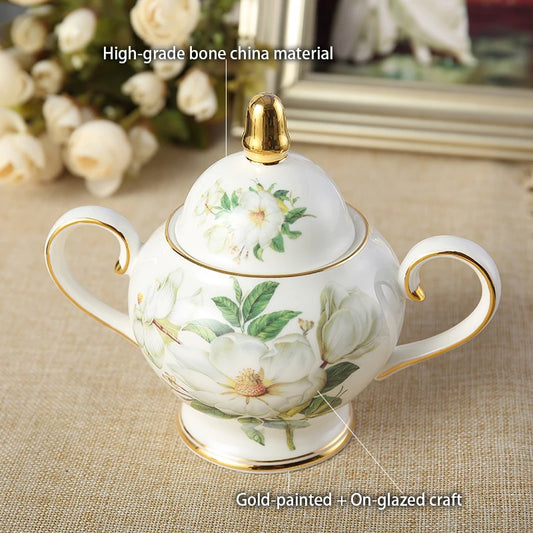 Camellia Bone Chinese Coffee Set English Porcelain Tea Set Ceramic Pot Creamer Sugar Bowl Afternoon Tea Teapot Coffee Cup Mug