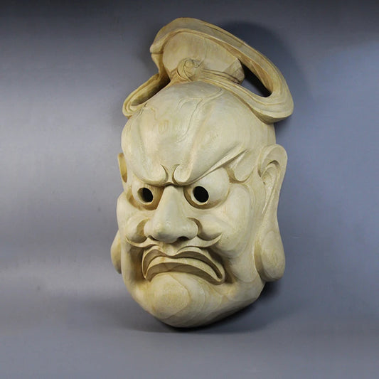 Camphorwood Japanese Wood Statue Mask Wall Decoration Traditional Craft Benevolent King Buddha Decoration Tattoo Home Decor