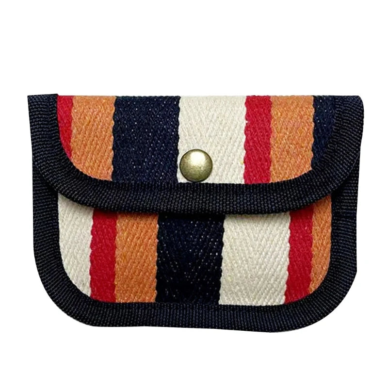 Canvas Striped Coin Purse Mini Card Wallet Cute Change Purses Women Girls Keys Earphone Case