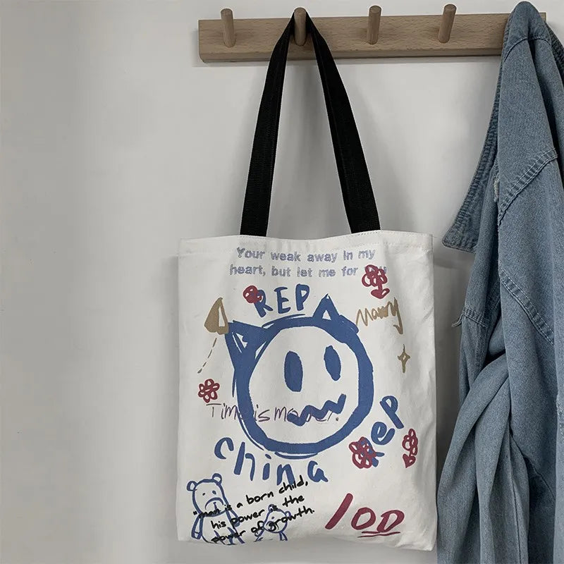 Canvas Student Bags Cartoon Little Prince Printing Sweet Women Single Shoulder Bags Ins Japanese Large Capacity Lady Handbags