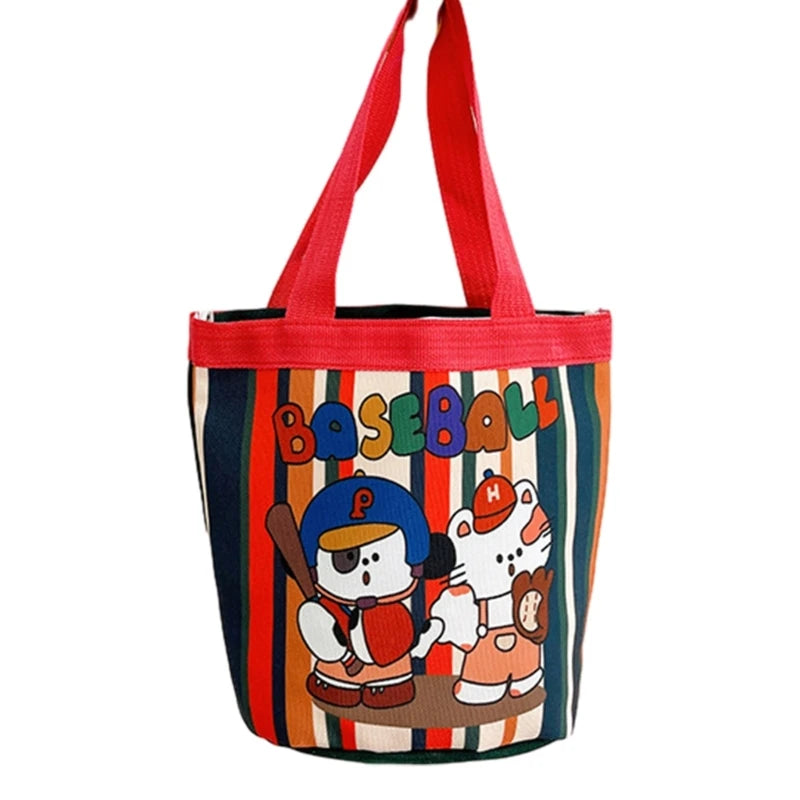 Cartoon Bucket Bag Canvas Handbag Purse Underarm Bag Tote Ladies Handbag Purse