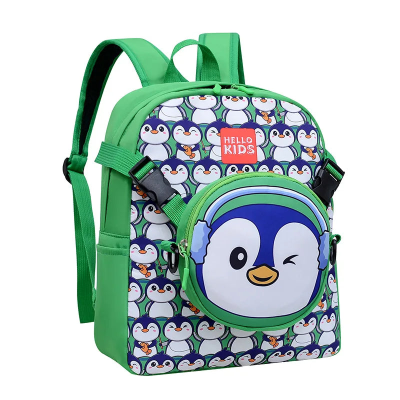 Cartoon Penguin Children's Kindergarten Bookbags, Backpack for Kids with Removable Shoulder Bag,pencil Case,Outgoing Storage Bag