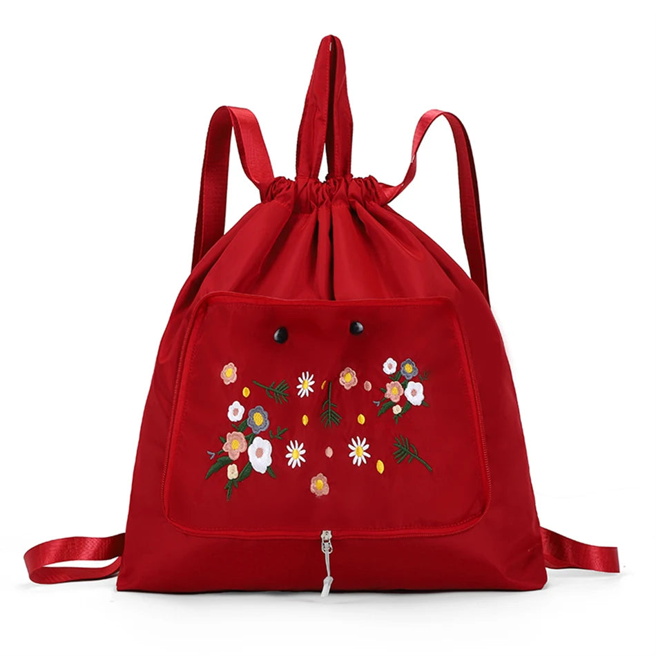 Casual Foldable Backpack for Women 2022 Fashion Embroidery Large Capacity Female Bagpack Light Weight Outdoor Shopper Rucksacks