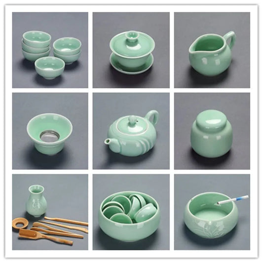 Celadon Kungfu Tea Set, Tea Cup, Teapot Cover Bowl, Tea Washing, Six Gentleman Tea Set, Filter, Single Master Cup, Ashtray