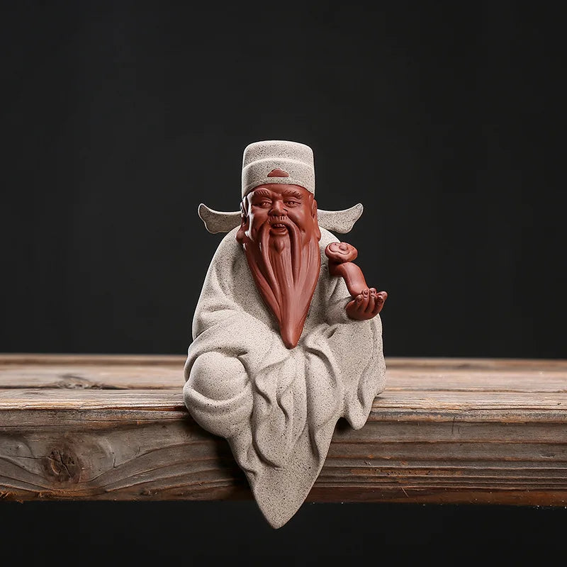Ceramic Fu Lu Shou God of Wealth Buddha Statue Chinese style purple sand handmade sculpture Home lucky decoration statue