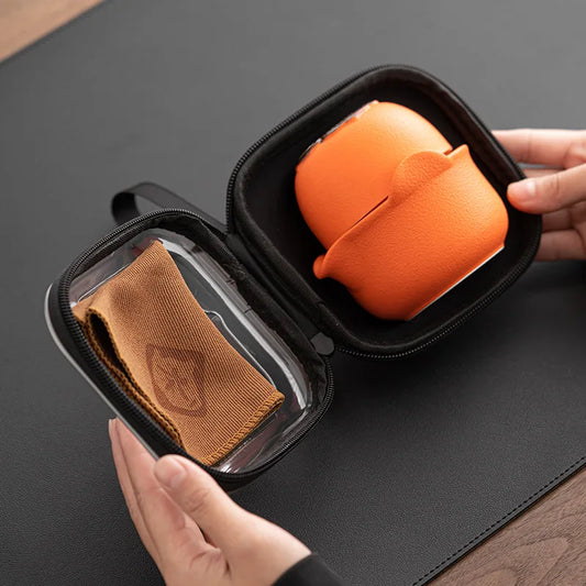 Ceramic Kung Fu Tea Pot Persimmon Shape Teapot and Tea Cup Chinese Pottery Tea Making Outdoor Portable Travel Teaware Tea Set