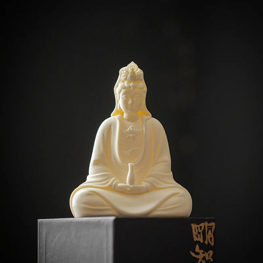 Ceramic Nanhai Guanyin Bodhisattva Buddha Statue White Porcelain Lotus Guanyin High-end home lucky decorative statue