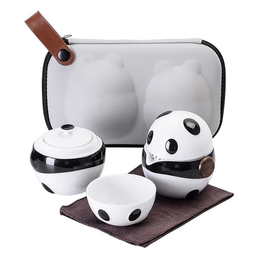 Ceramic Panda Teapots with 2 Cups A Tea Sets Portable Travel Office Chinese Tea Set Mini Carrying Bag Filter Tea Cup Fine Gift
