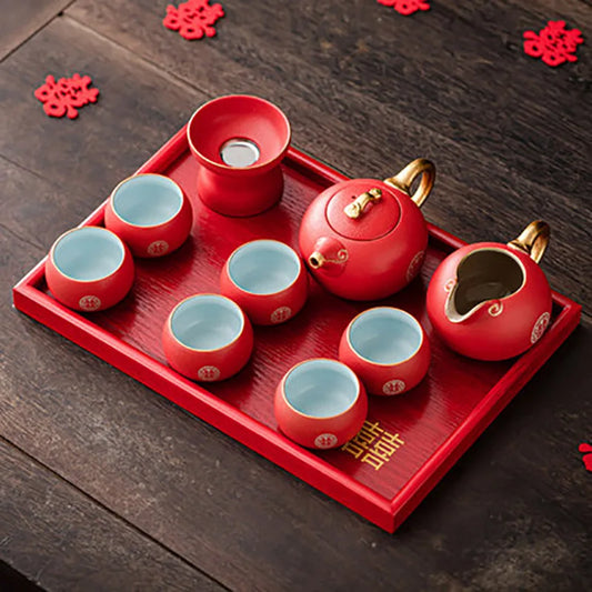 Ceramic Portable Travel Tea Set Porcelain Kungfu Teapot Teacups with Gift Box For Red Wedding Party Marriage Newlywed Supplies