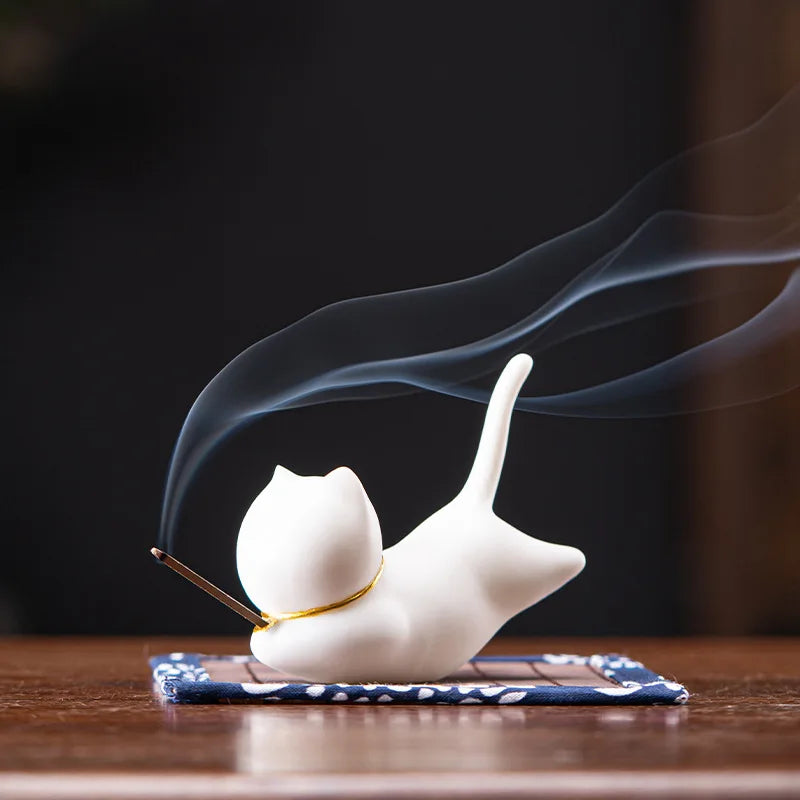Ceramic Samurai Figurine Incense Burners Stick Holder Home Tea House Yoga Studio Cute Cat Panda Statue Censer Decoration