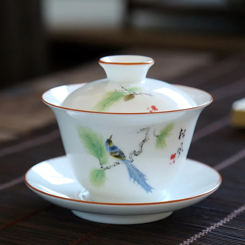 Ceramic Sancai Gaiwan Tea Bowl Chinese Handmade on-glazed Porcelana Kung Fu Tea Tureen Teaware Set Home Decor Tea Cups
