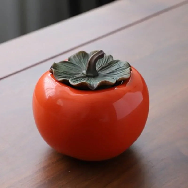 Ceramic Spice Storage Tea Caddies Persimmon Tea Pot Household Small Storage Pot Ornament Tank Pottery Jar Seasoning Container