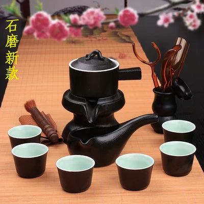 Ceramic Stoneware Tea Set Home Stone Mill Creative Teapot Kung Fu Teacup Semi-automatic Lazy Tea Maker High Quality Drinkware