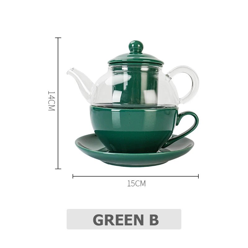 Ceramic Tea for One Set Checkered Design Glass Teapot Fine Bone China Saucer Teacup Tea Stainer Infuser Teaware with Gift Box