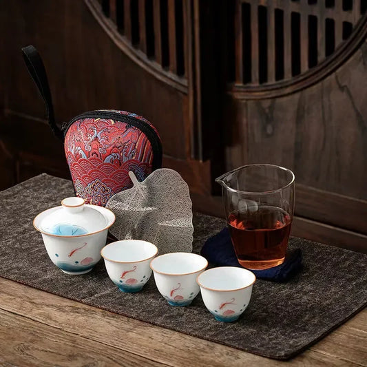 Ceramic Travel Kung Fu Tea Set Teaware Travel Bag 1 Teapot 3 Teacups Porcelain Glass Tea Pot With Cup Gaiwan Set Business Gift