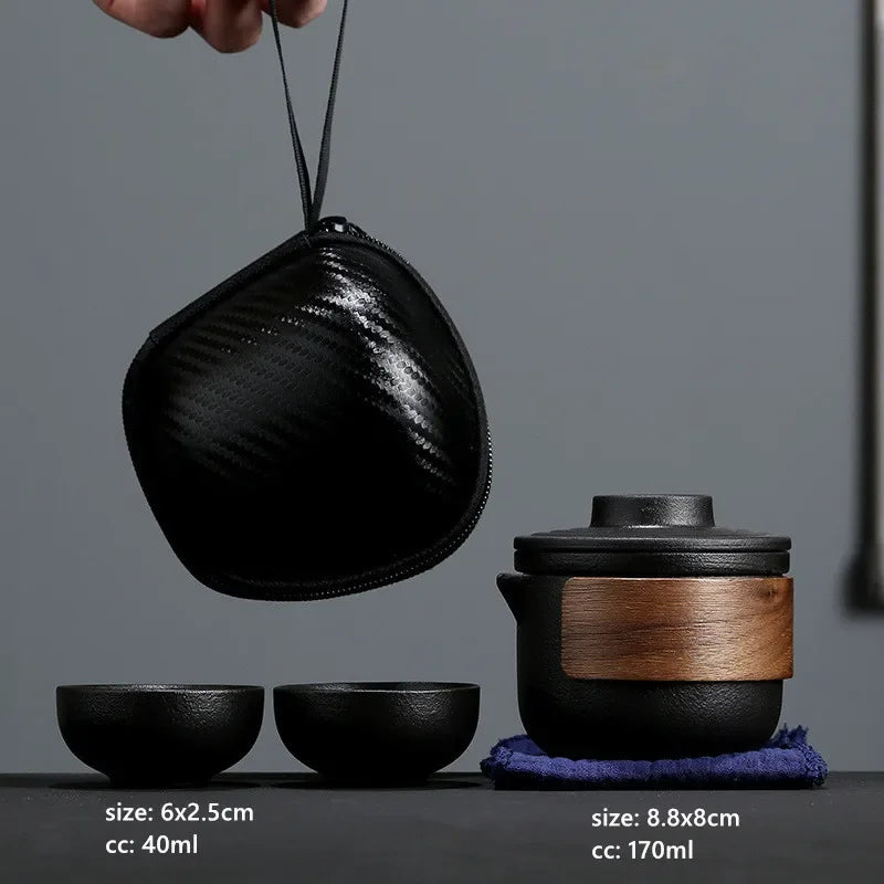 Ceramic Travel Tea Set One Pot Two Cups Outdoor Quick Cup Portable Storage Bag Chinese Porcelain Tea Suit Custom Beauty Teaware