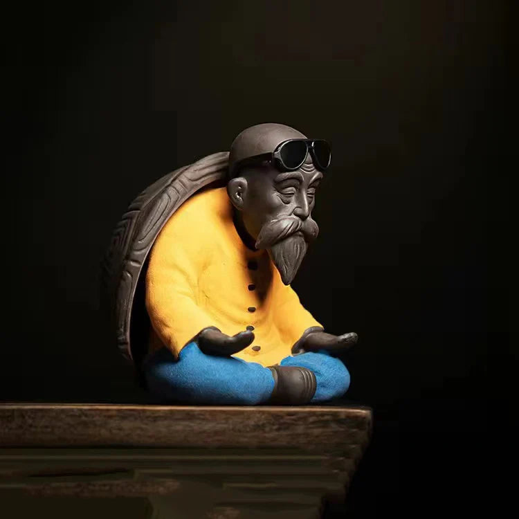Ceramic Turtle Old man Tea Leak Tea Pet Statue Purple Sand Cute Character Decoration Home, Tea Room Art Ornaments Free Delivery