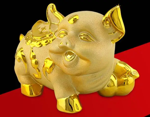 Ceramic golden pig feng shui statue bank bank good luck piggy bank child birthday gift Home decoration Arts and crafts
