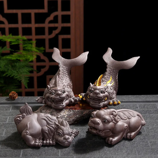 Ceramics Dragon Fish Mascot statue ,Chinese characteristics Fortune-making ornaments Home Living Room, Room, Office Accessories