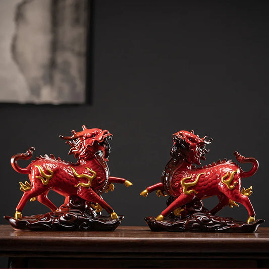 Ceramics Fire unicorn statue ,Traditional handmade ,Chinese mascot,Domineering Home Furnishing Living Room Feng Shui statue