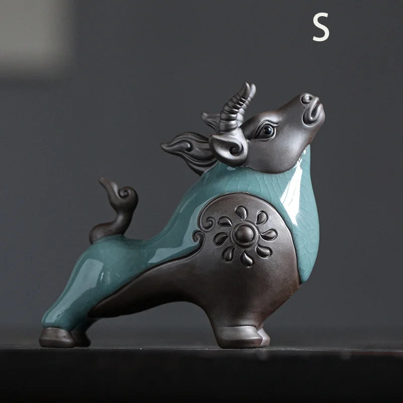 Ceramics Fortune Animals Cow Statue,Traditional handmade sculpture,Deluxe Home Room, Office Art Deco Statue