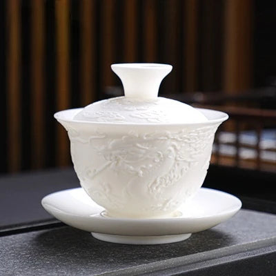 Ceramics Gaiwan 150ml relief dragon and phoenix pattern kung fu tea maker drinkware tea set tea bowls set
