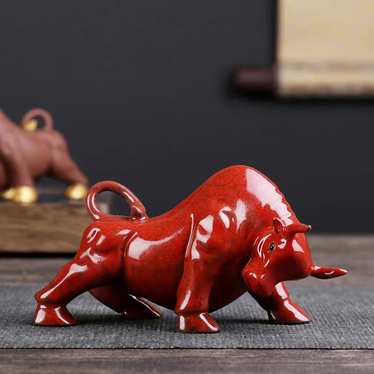 Ceramics Wall Street Bull Statue, Handmade ,Home living room tea room domineering decorations Fortune Statue best gift
