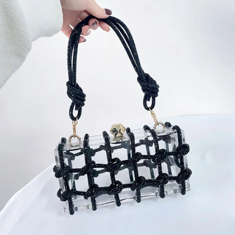 Check Pattern Woman 6 Colors Elegant Handbag Wedding Bridal Party Transparent Purse Dinner Banquet Cocktail Prom Evening Bag