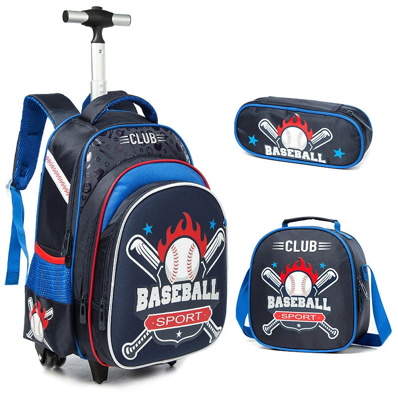 Children Boy School bag Set With Wheels Backpack For Student Girls Trolley Bag With Lunch Bag Pencil Case School Backpack Set