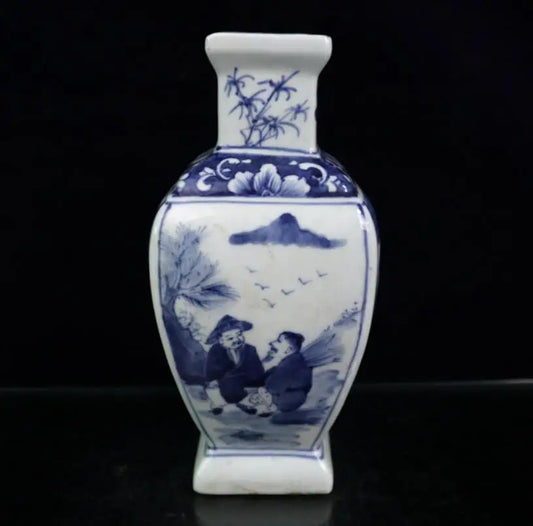 China Blue and white ceramic four square vase crafts statue