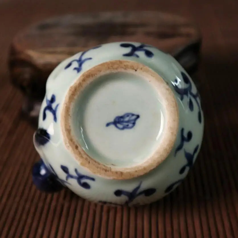 China Blue and white ceramic longevity Buddha small crafts statue