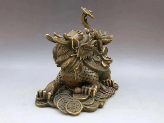 China Brass Copper Fengshui ruyi Wealth Dragon Turtle tortoise Statue