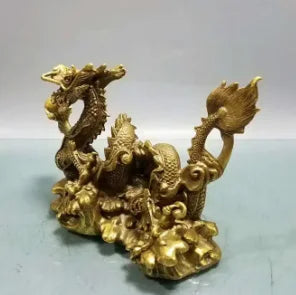 China Bronze Feng shui 12 Zodiac Year Dragon Chinese God Loong Beast Ball Statue