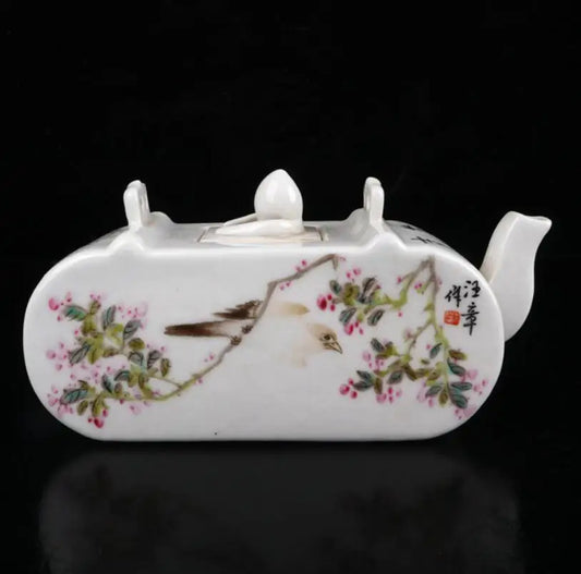 China Colored glaze ceramic flowers bird teapot crafts statue