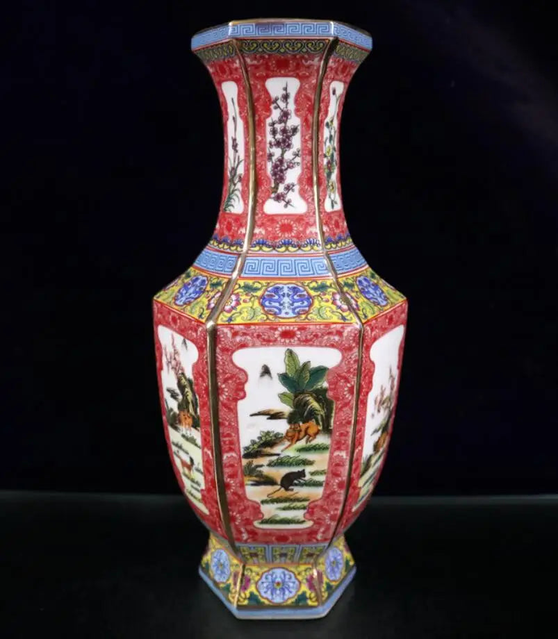 China Colored glaze ceramic twelve zodiac six square vase crafts statue