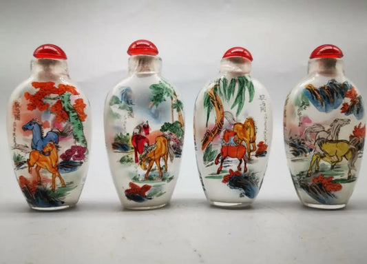 China Coloured glaze eight horses Snuff bottles crafts statue A set
