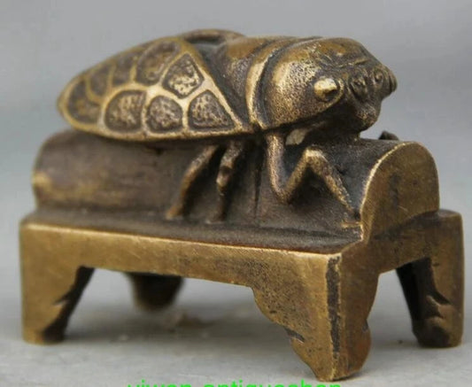 China Folk Copper FengShui Animal Golden Cicada Jinchan Insect Statue Sculpture