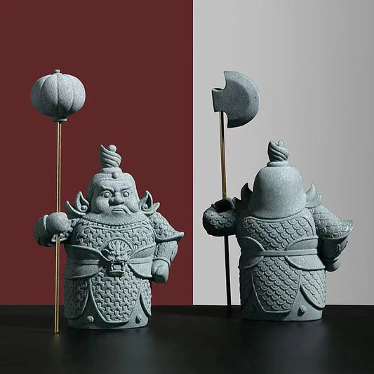 China Hum ha Door God Figure decoration statue Green Sand Stone Art Sculpture Home Living Room, Office Art Statue Free Delivery