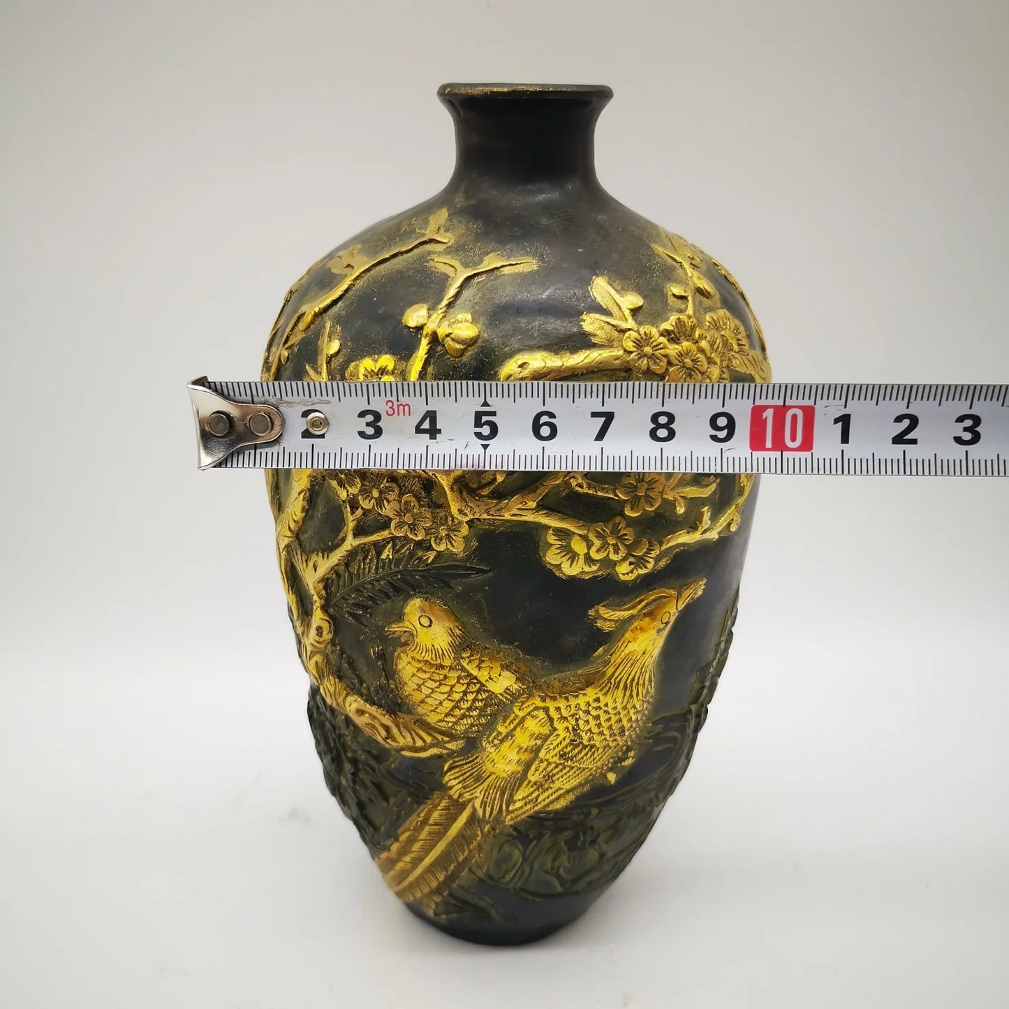 China Old Antique Bronze Gilding Plum blossom Magpie Vase Pot Brass Copper