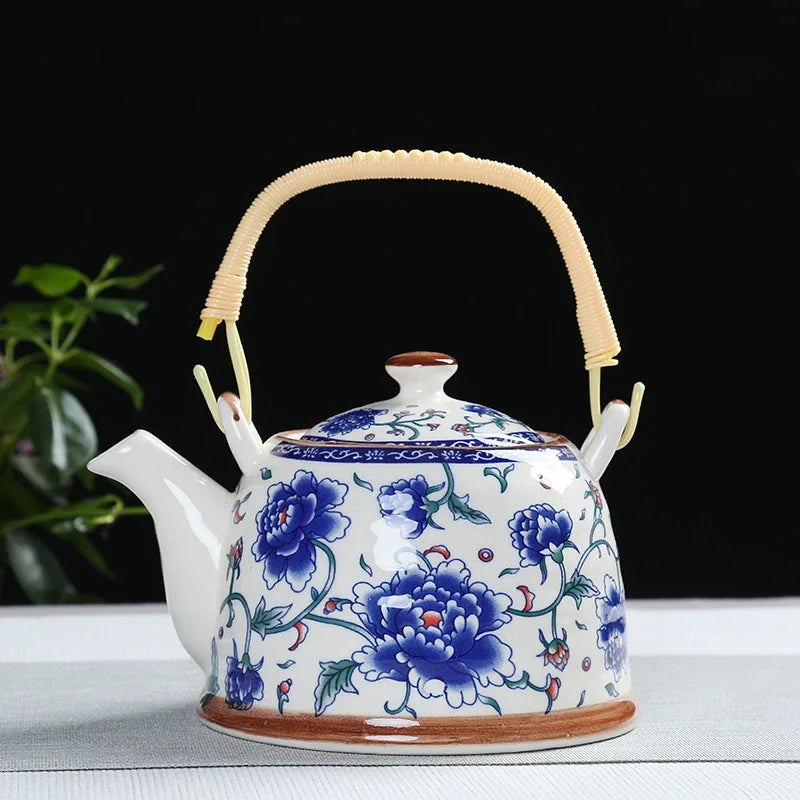China Porcelain Teapot with Strainer Net High Capacity 900ML Traditional Chinese Retro Ceramic Tea Set H189
