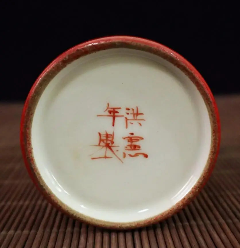 China Red glaze ceramic crane Pen holder crafts statue