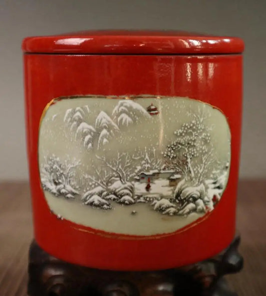China Red glaze ceramic flowers bird Cricket jar crafts statue