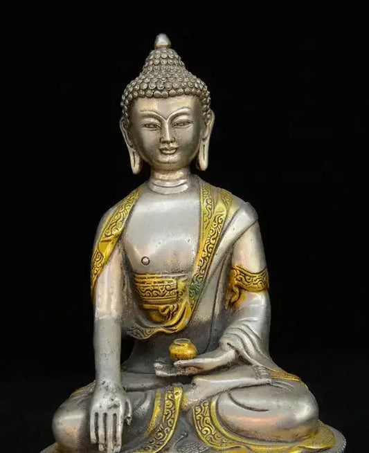 China Tibet Buddhism Bronze Silver Sakyamuni Shakyamuni Amitabha Buddha Statue
