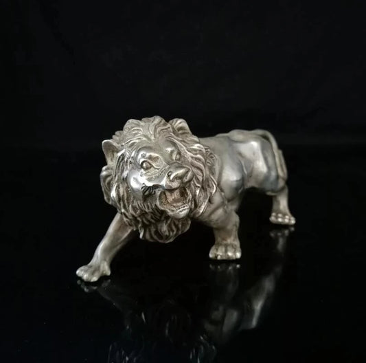 China White Copper Carving Lion Crafts Statue